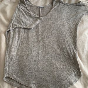 Taupe cut out shoulder shirt